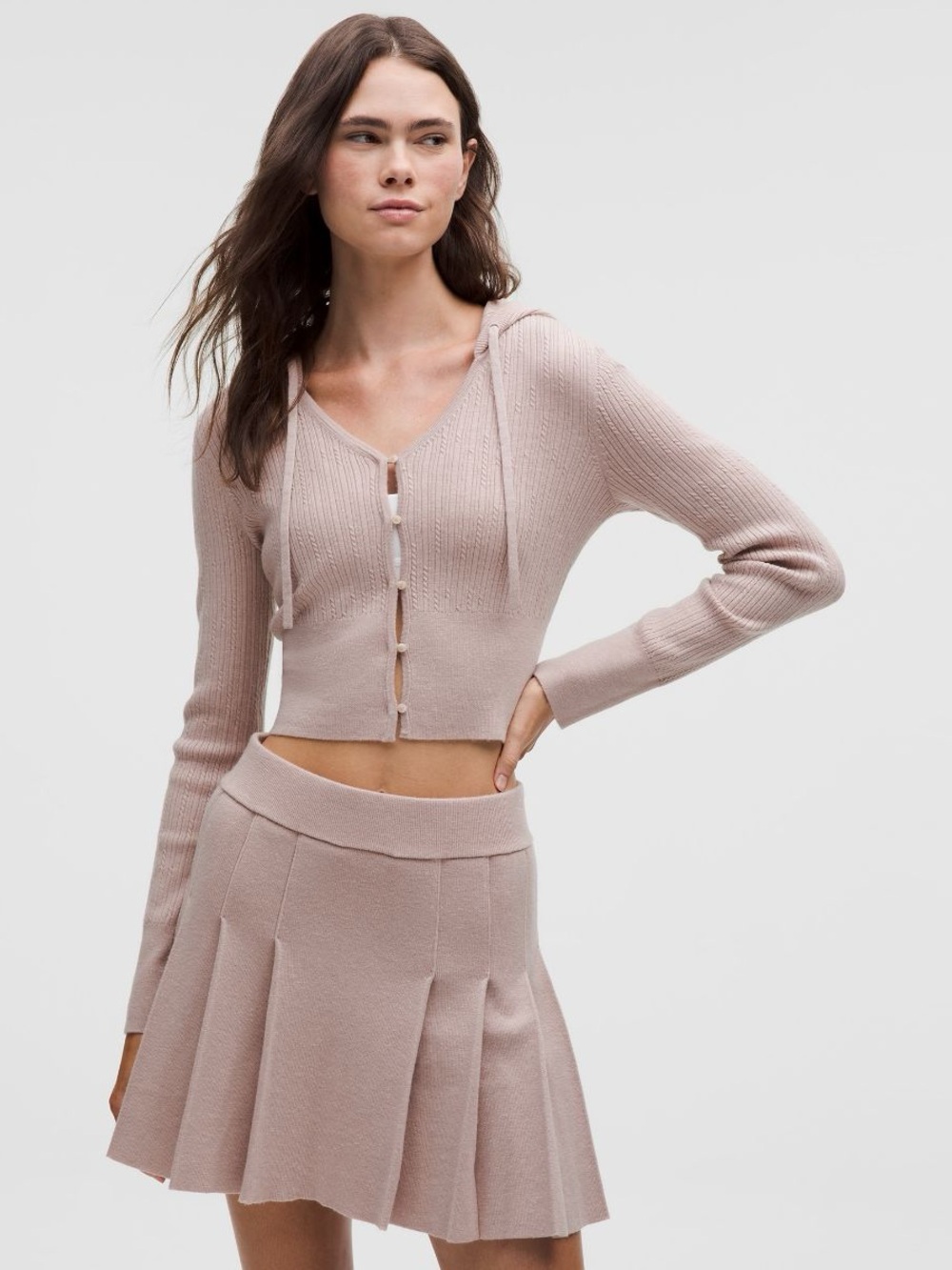 Lululemon “Micro Cable Merino Wool Hooded Cardigan” Heathered MinkBerry/Multi XS